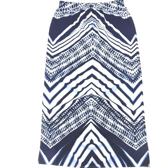 Chico's Chevron Stripe Maxi Skirt Size 0 Womens Blue White Art Print Side Slit - Picture 3 of 10